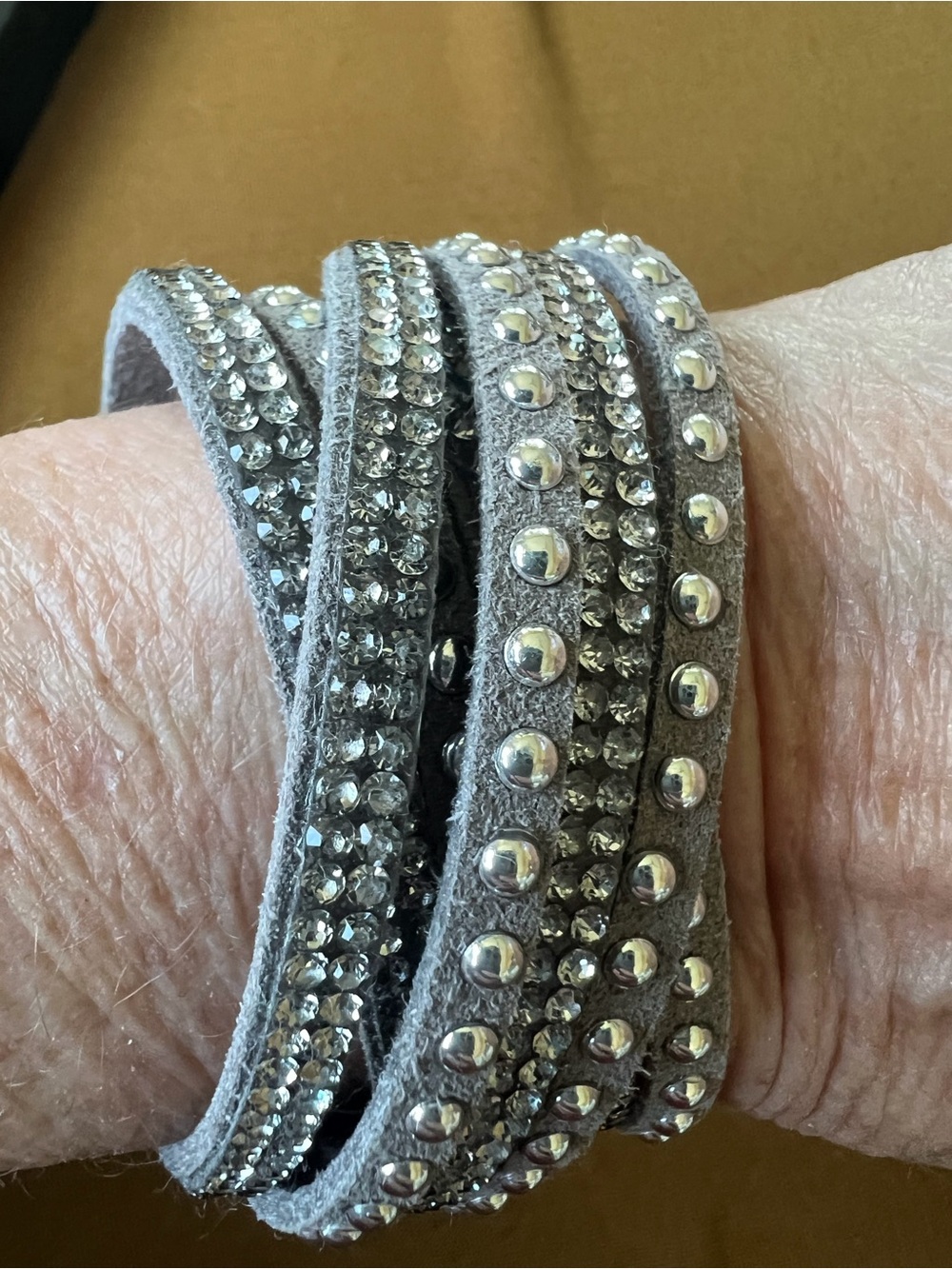 Gray Faux Crystal and stud Wrap Bracelet by Premier Designs